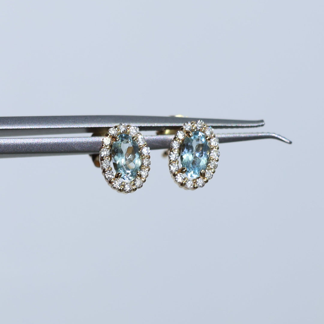 Circular Diamond Aqua Studs