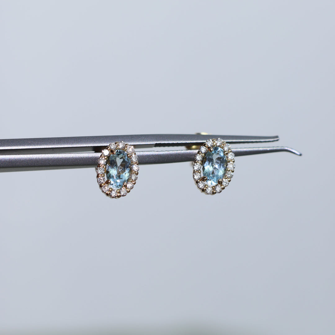 Circular Diamond Aqua Studs