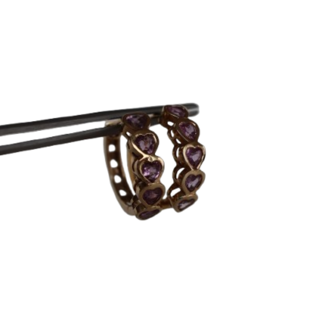 Hanging Pink Sapphire Heart Hoops