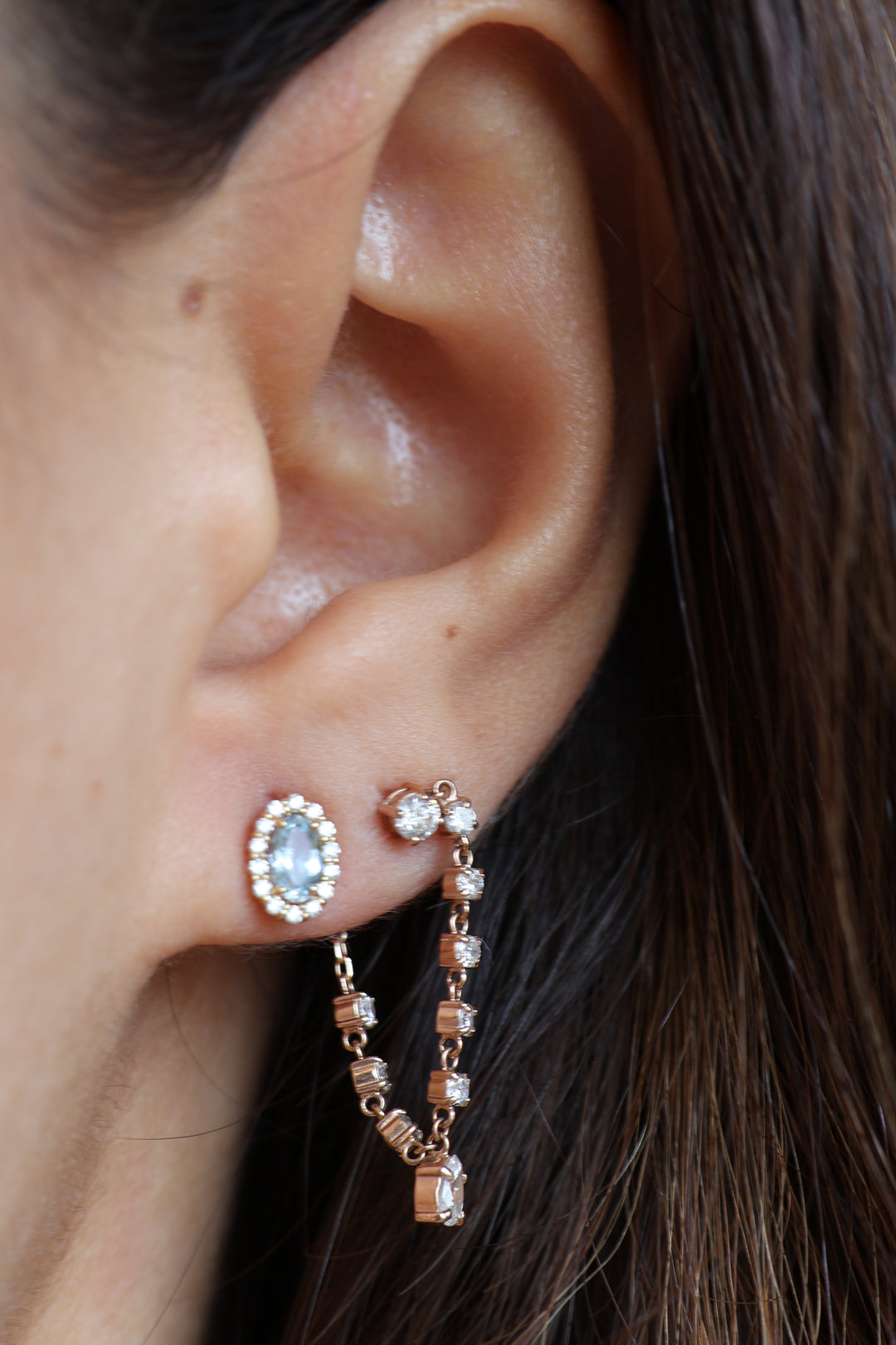 Circular Diamond Aqua Studs