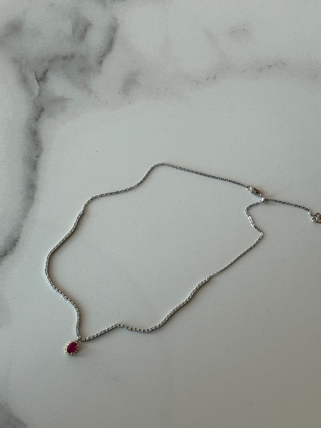 Tennis Necklace Ruby Charm