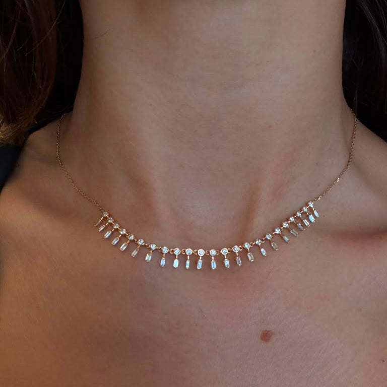 Baguettes & Round Diamond Necklace
